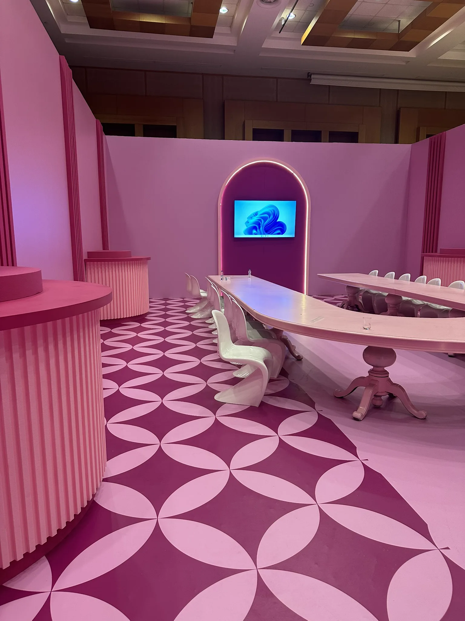 Custom-built pink brand experience area