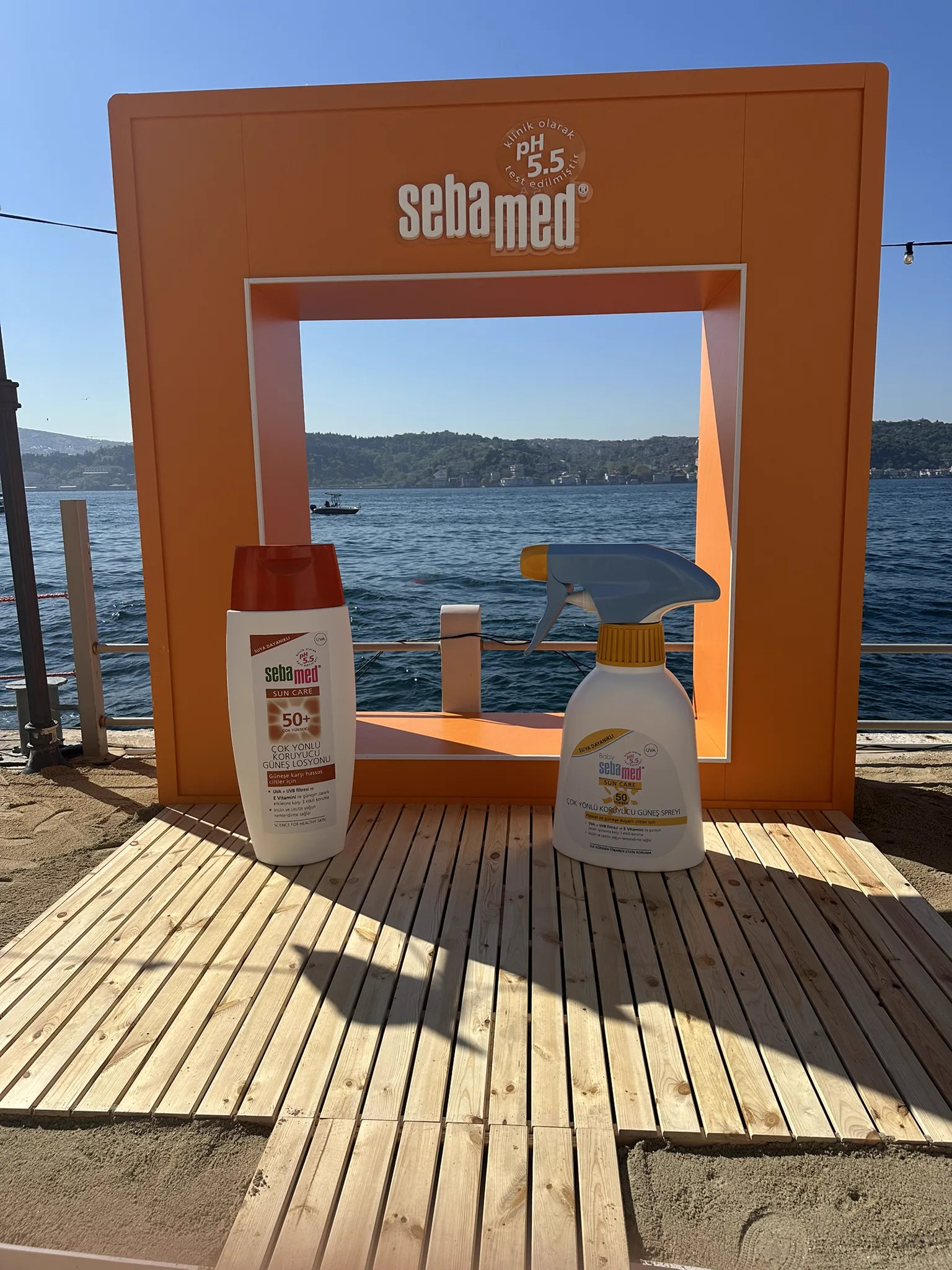 Sebamed sunscreen product dummy and outdoor stand