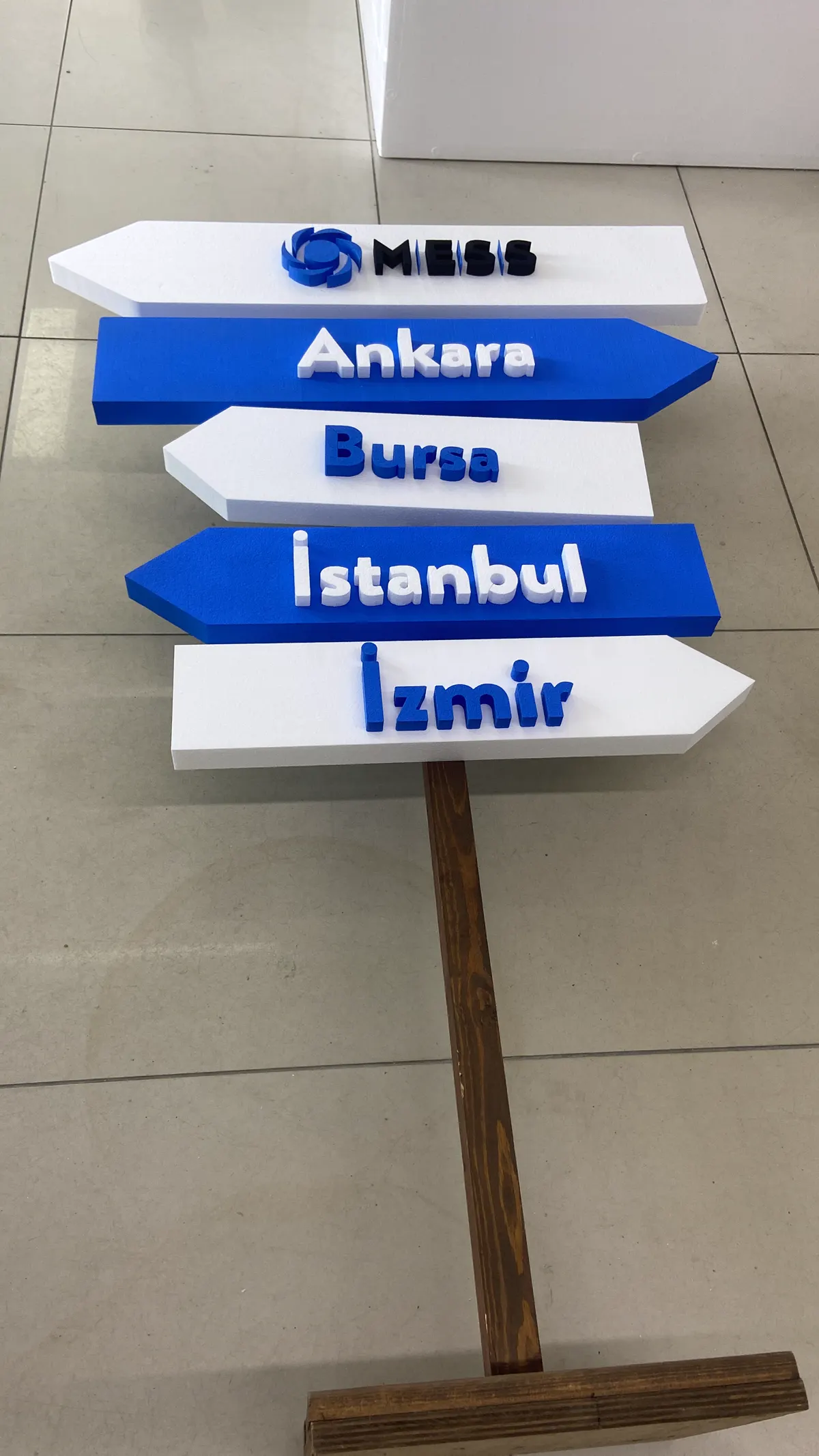 Ankara İstanbul İzmir yönlerini gösteren üç boyutlu tabela